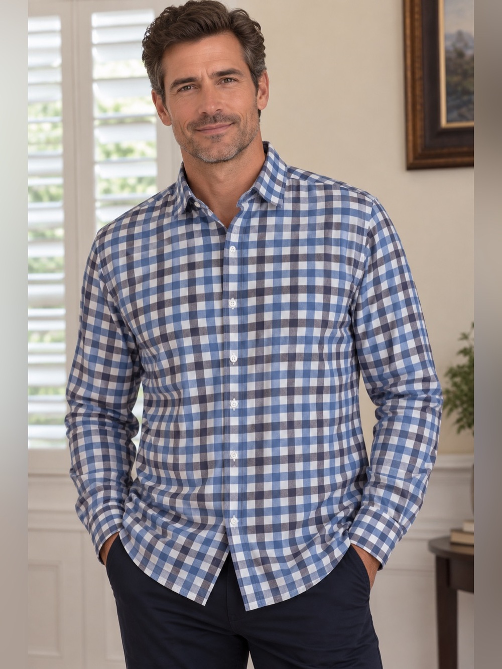 Express Blue and White Check Button-Down Shirt